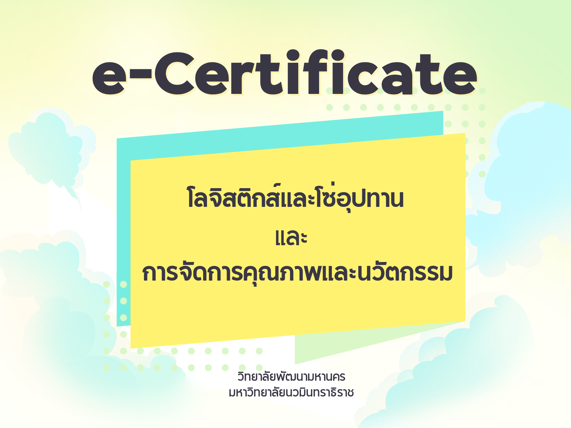 e-Cert การจัดการโลจิสติกส์และโซ่อุปทานแบบบูรณาการเพื่อเพิ่มประสิทธิภาพและลดต้นทุนโลจิสติกส์ และ การจัดการคุณภาพและนวัตกรรม